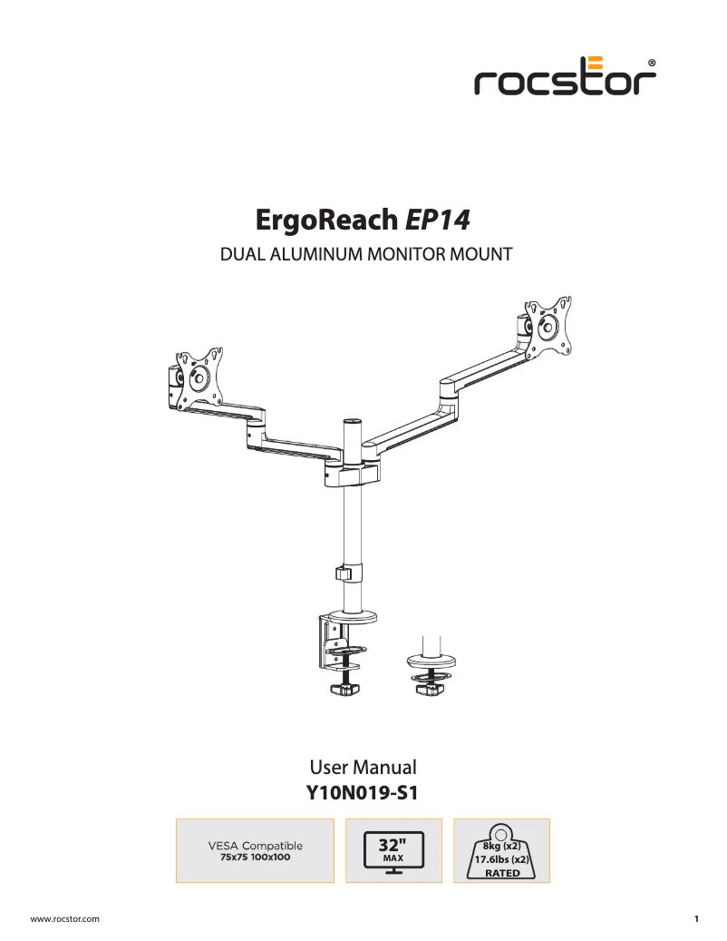 Page 1 de la notice Manuel utilisateur Rocstor ErgoReach EP14