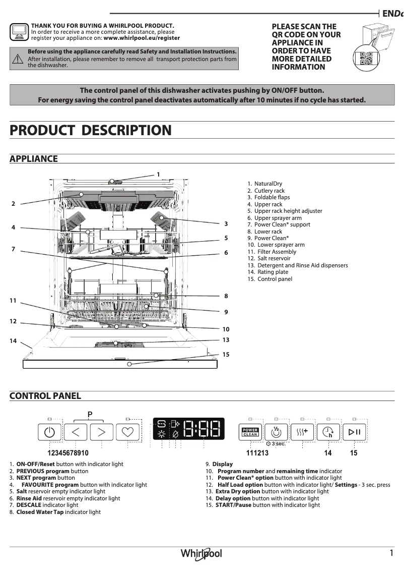 Page 1 de la notice Manuel utilisateur Whirlpool W7IHP40LSC