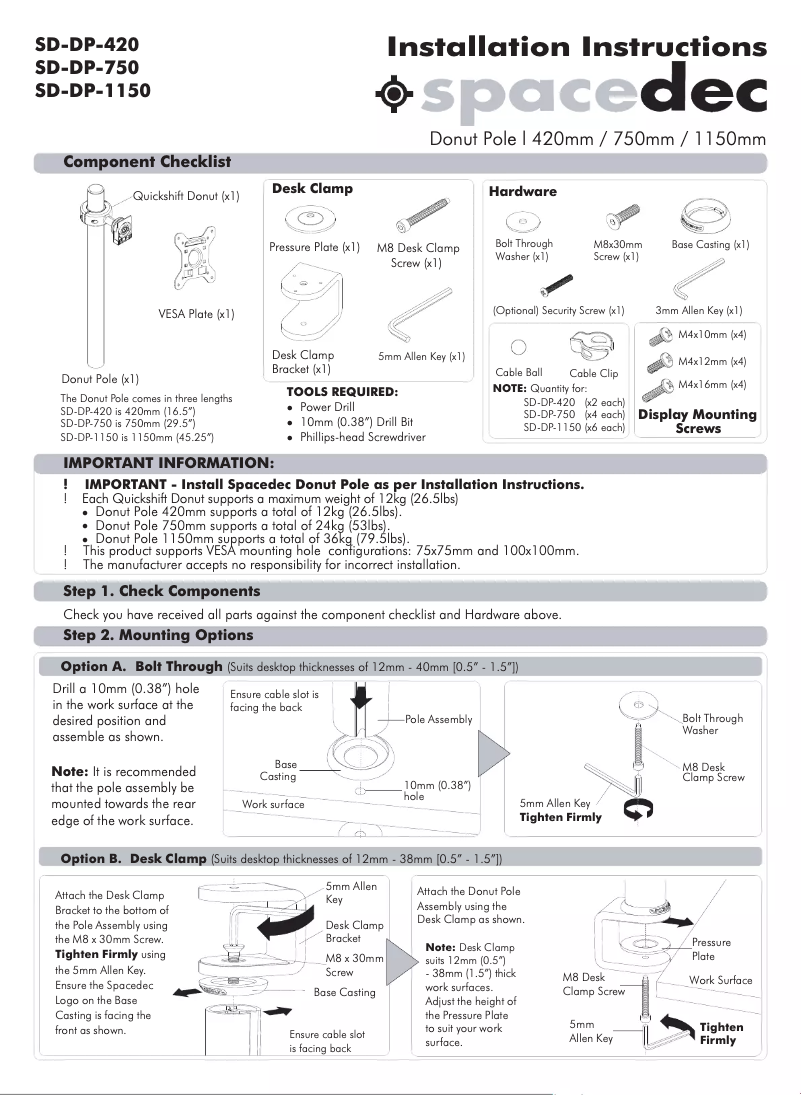 Page 1 de la notice Manuel utilisateur Spacedec SD-DP-1150