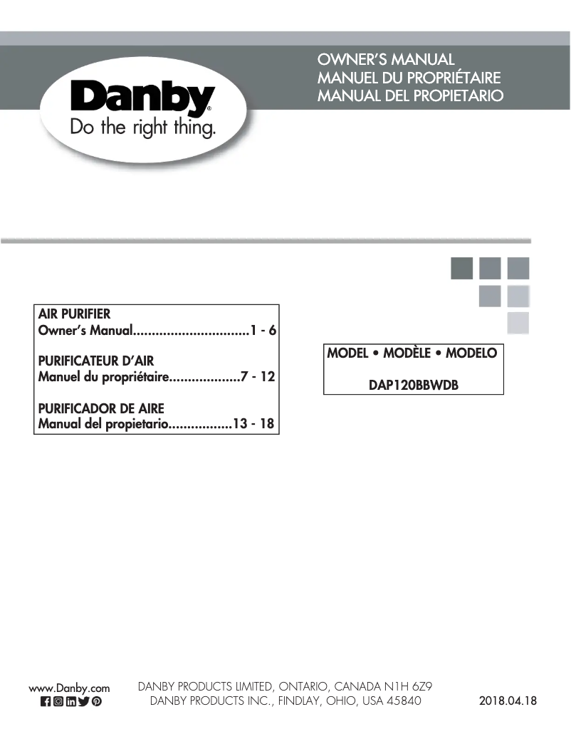 Page 1 de la notice Manuel utilisateur Danby DAP120BBWDB