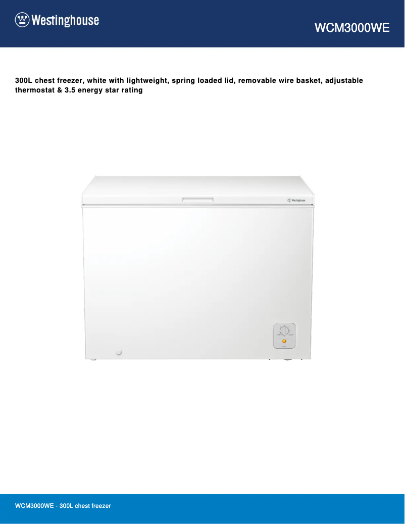 Page 1 de la notice Fiche technique Westinghouse WCM3000WE