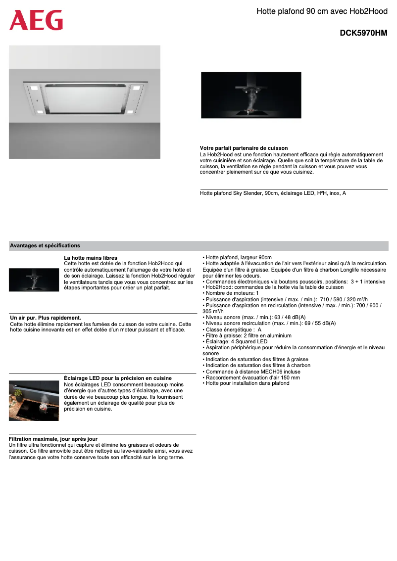 Page 1 de la notice Fiche technique AEG DCK5970HM