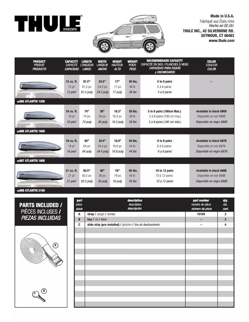 Page 1 de la notice Manuel utilisateur Thule Atlantis 2100 688B