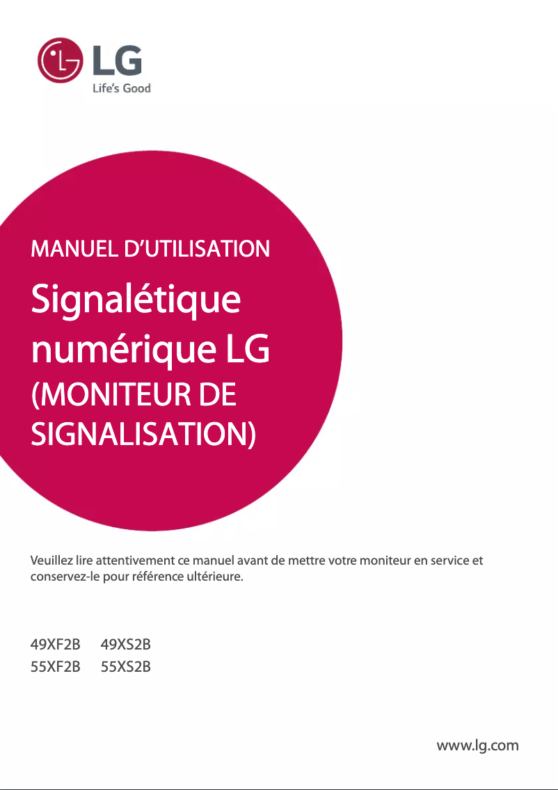 Page 1 de la notice Manuel utilisateur LG 55XS2B