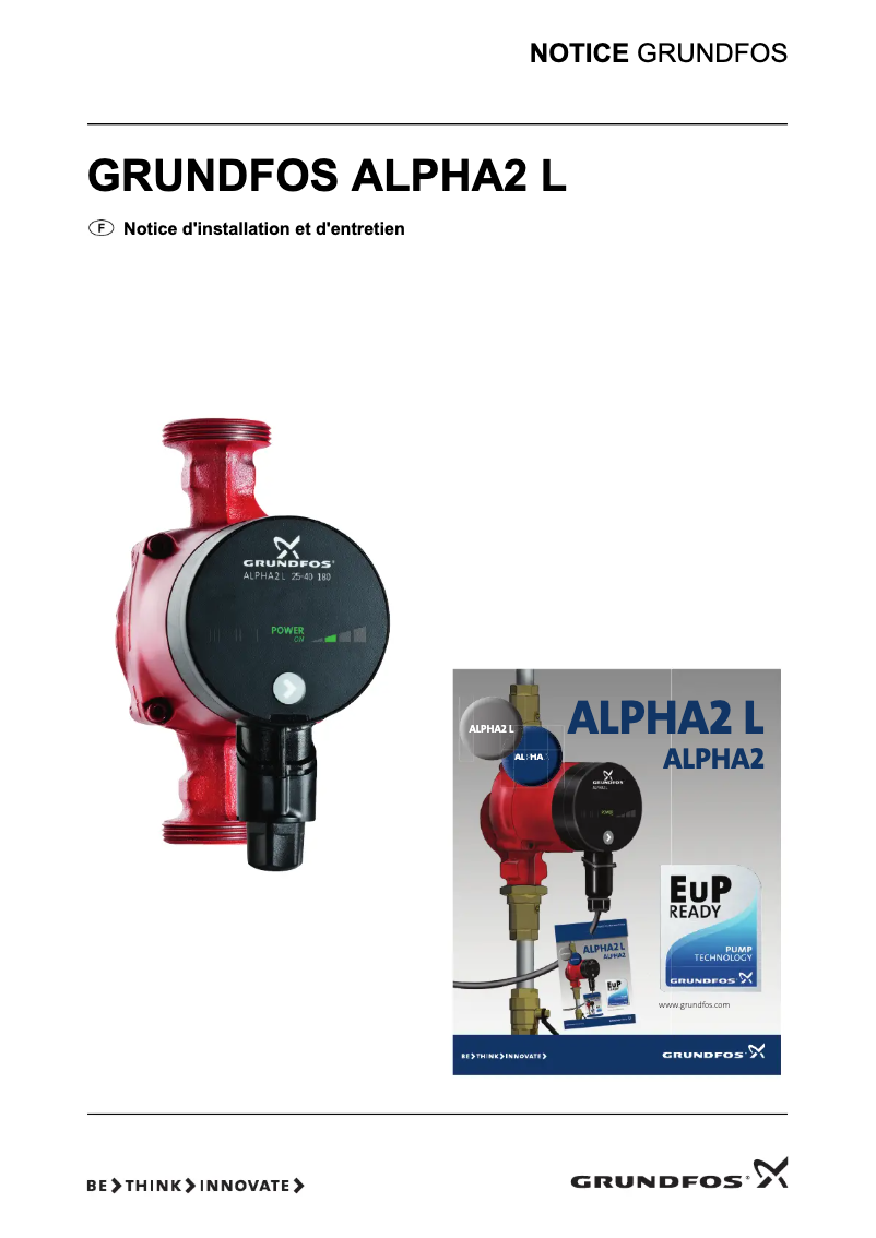 Page 1 de la notice Guide d'installation Grundfos Alpha2 L