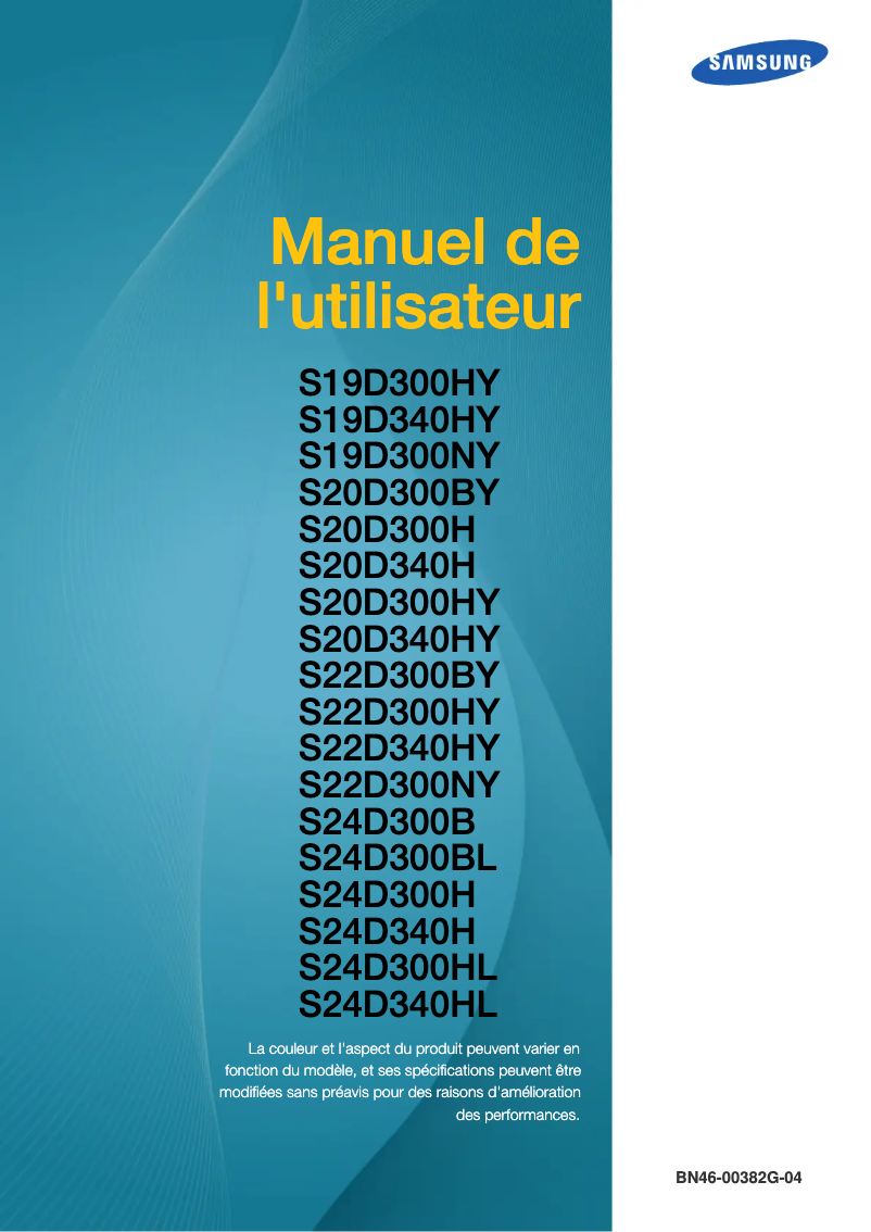 Page 1 de la notice Manuel utilisateur Samsung SyncMaster S20D300HY
