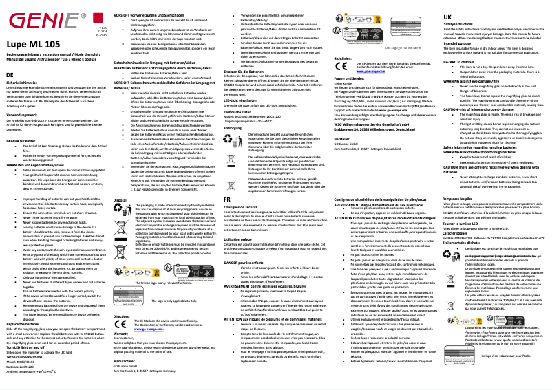 Page 1 de la notice Manuel utilisateur Genie ML105