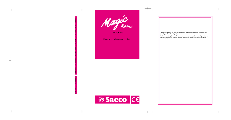 Page 1 of the manual User Manual Philips Saeco Magic Roma