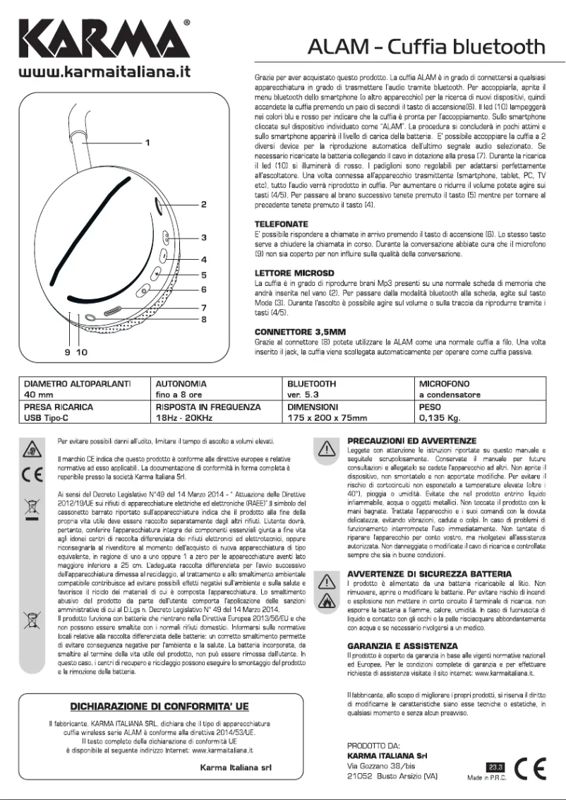 Page 1 de la notice Manuel utilisateur Karma ALAM