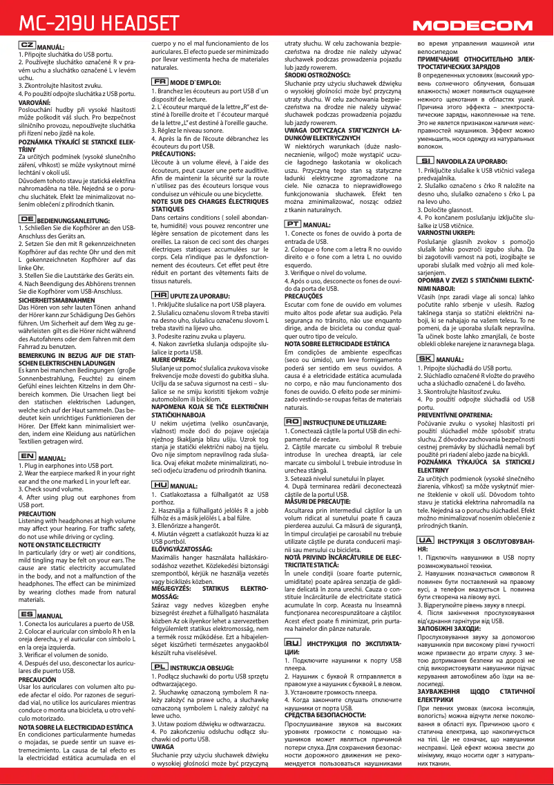 Page 1 de la notice Manuel utilisateur ModeCom MC-219U