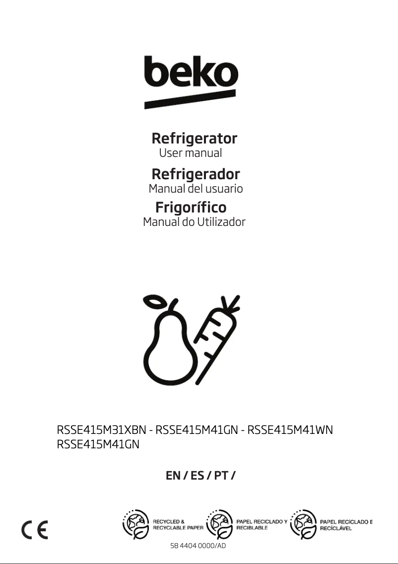 Page 1 de la notice Manuel utilisateur Beko RSSE415M41GN