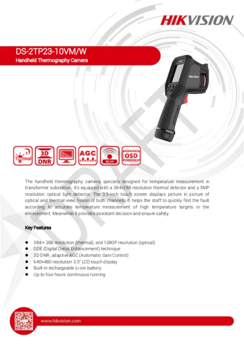Page 1 de la notice Fiche technique Hikvision DS-2TP23-10VM/W