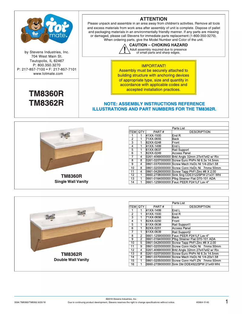 Page 1 de la notice Manuel utilisateur Tot Mate TM8362R