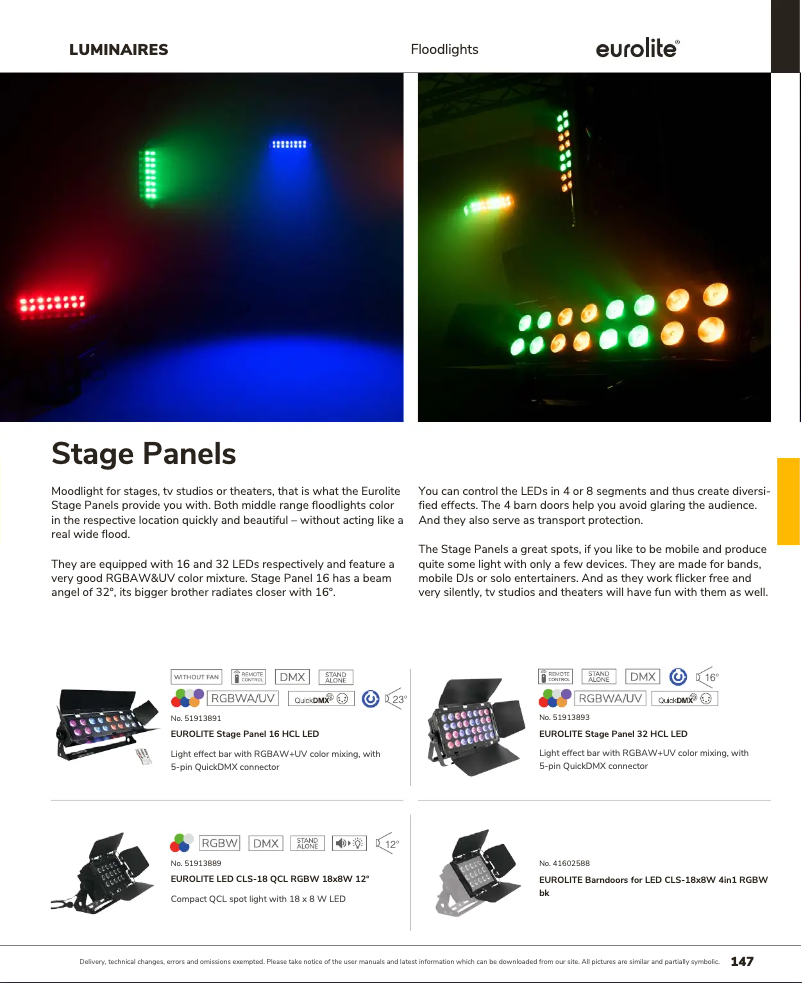 Page 1 de la notice Catalogue Eurolite Stage Panel 16