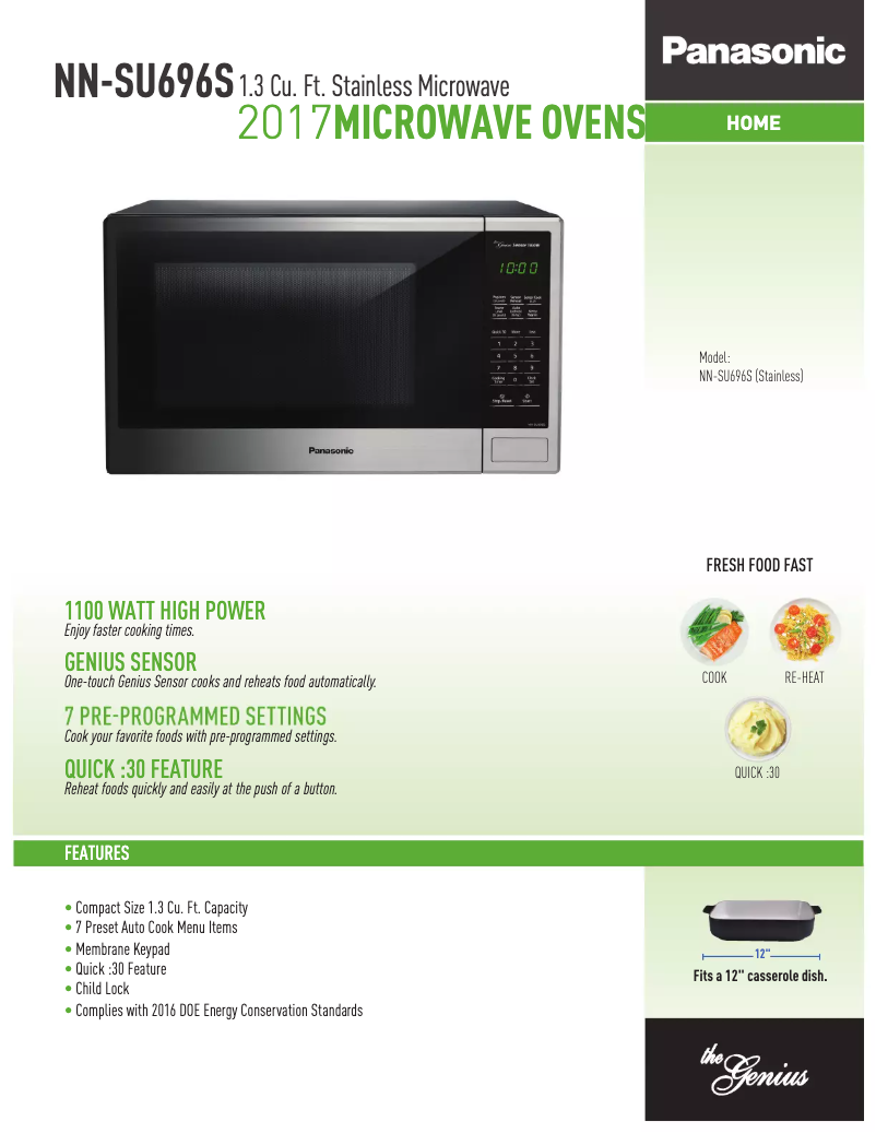 Page 1 de la notice Fiche technique Panasonic NN-SU696S
