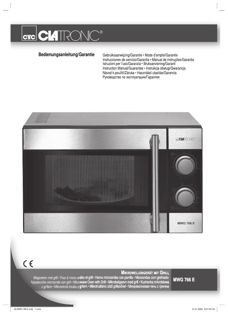 Page 1 de la notice Manuel utilisateur Clatronic MWG 766 E
