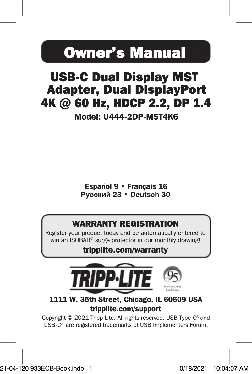 Página 1 del manual Manual de usuario Tripp Lite U444-2DP-MST4K6