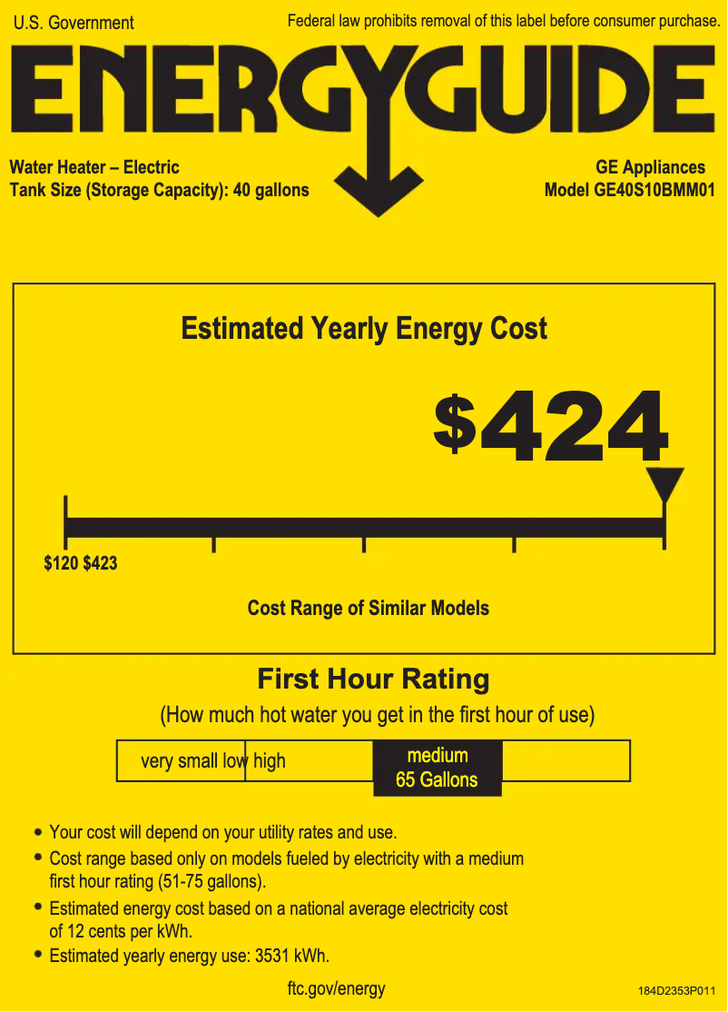 Page 1 of the manual Energy Label GE GE40S10BMM