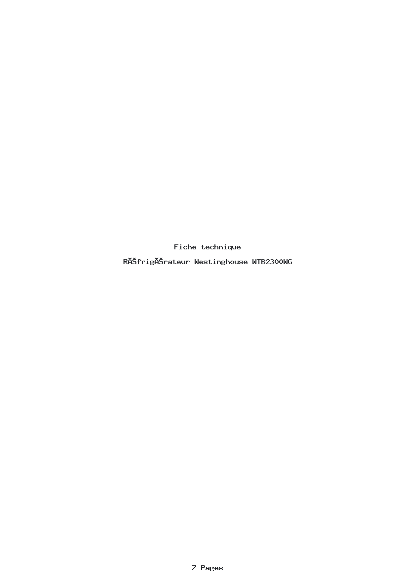 Page 1 de la notice Fiche technique Westinghouse WTB2300WG