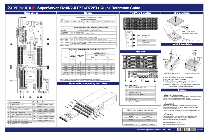 Page 1 de la notice Guide de démarrage rapide Supermicro SuperServer F618R2-R72PT+