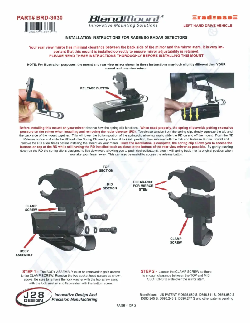 Page 1 de la notice Manuel utilisateur BlendMount BRD-3030
