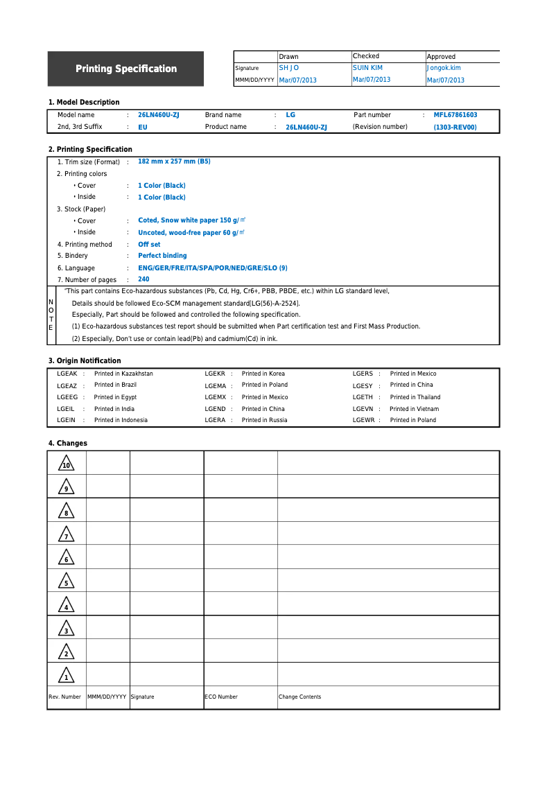 Page 1 de la notice Manuel utilisateur LG 26LN4607