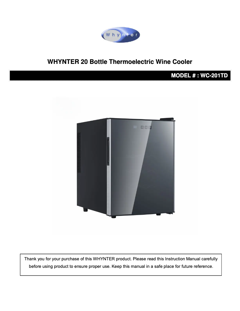 Page 1 de la notice Manuel utilisateur Whynter WC-201TD