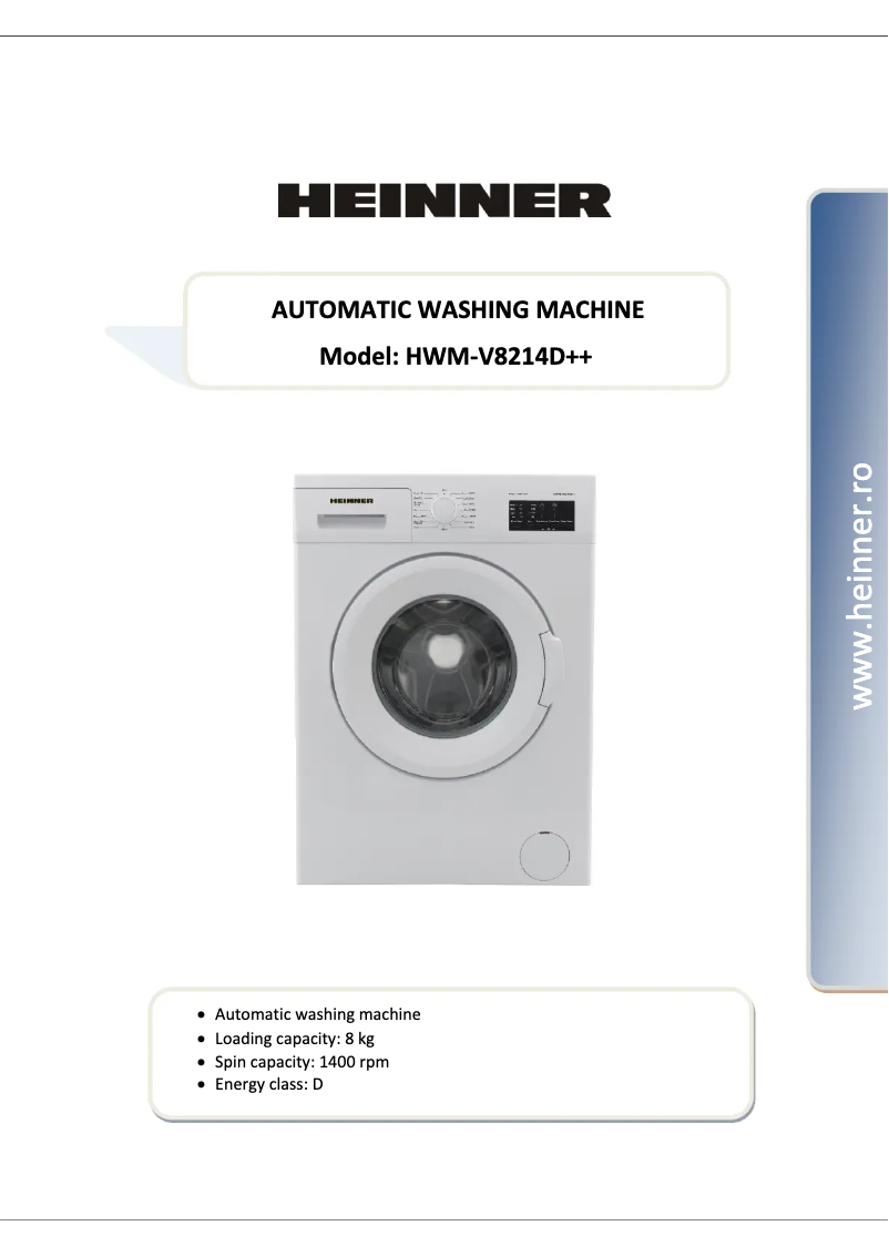 Page 1 de la notice Manuel utilisateur Heinner HWM-V8214D++