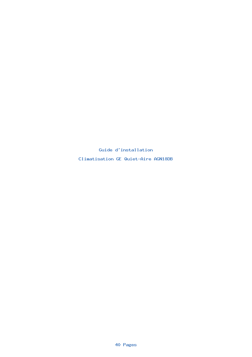 Page 1 de la notice Guide d'installation GE Quiet-Aire AGN18DB