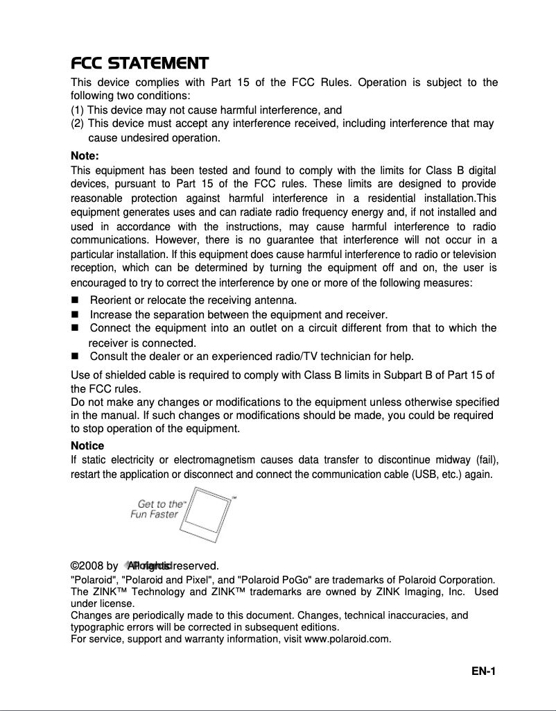 Página 1 del manual Manual de usuario Polaroid Z2300