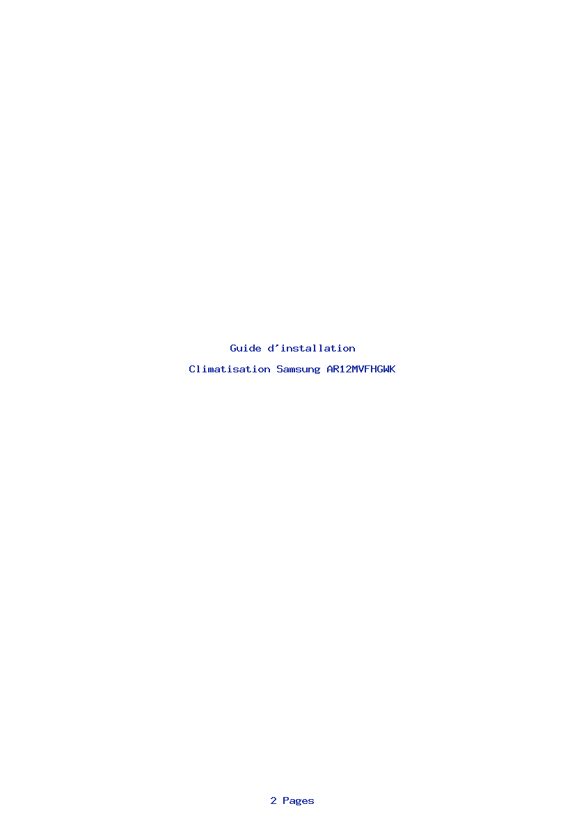 Page 1 de la notice Guide d'installation Samsung AR12MVFHGWK