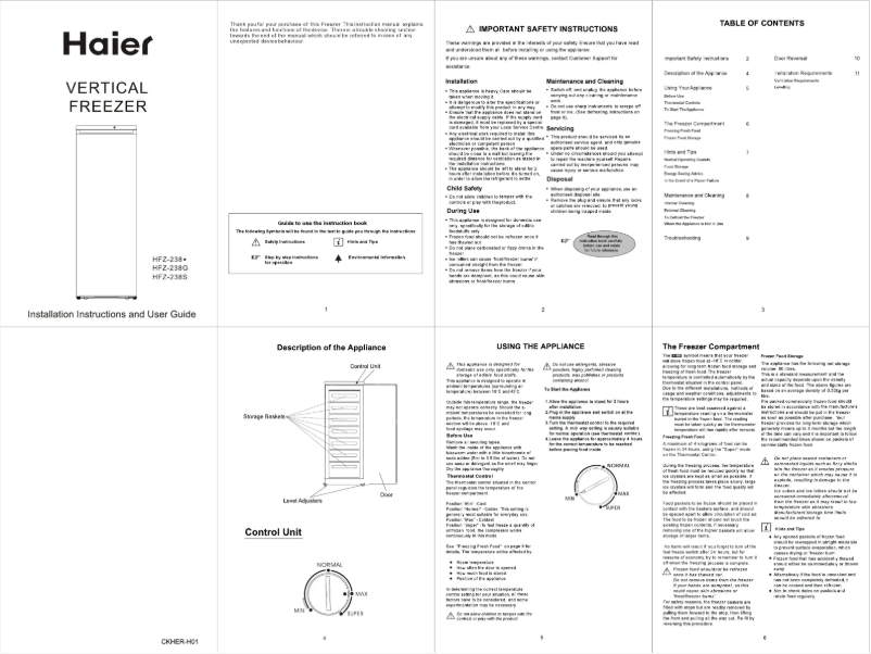 Page 1 de la notice Manuel utilisateur Haier HFZ-238G
