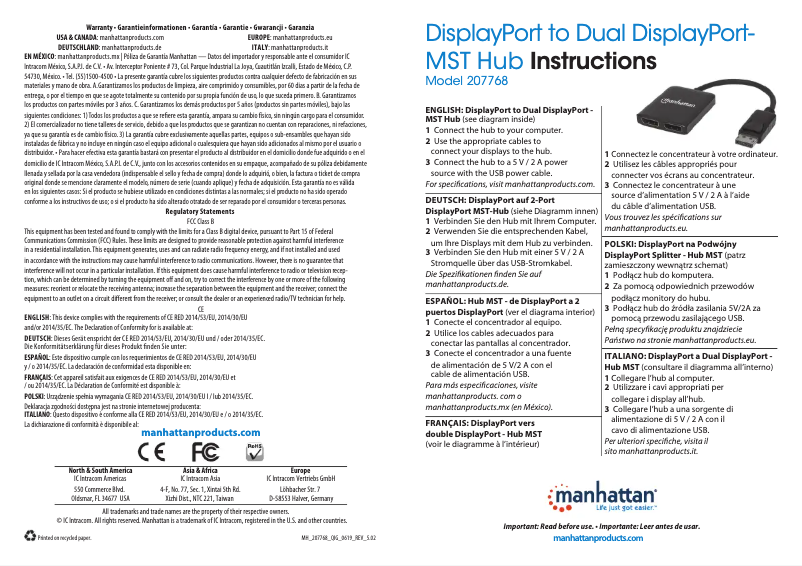 Page 1 de la notice Manuel utilisateur Manhattan 207768