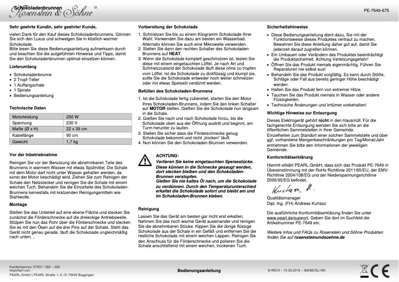 Page 1 de la notice Manuel utilisateur Rosenstein & Söhne PE-7649-919