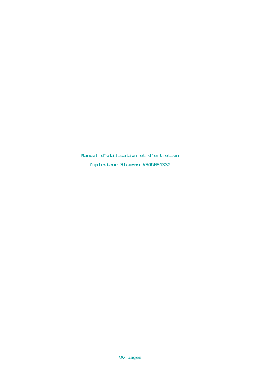 Page 1 de la notice Manuel d'utilisation et d'entretien Siemens VSQ5MSA332