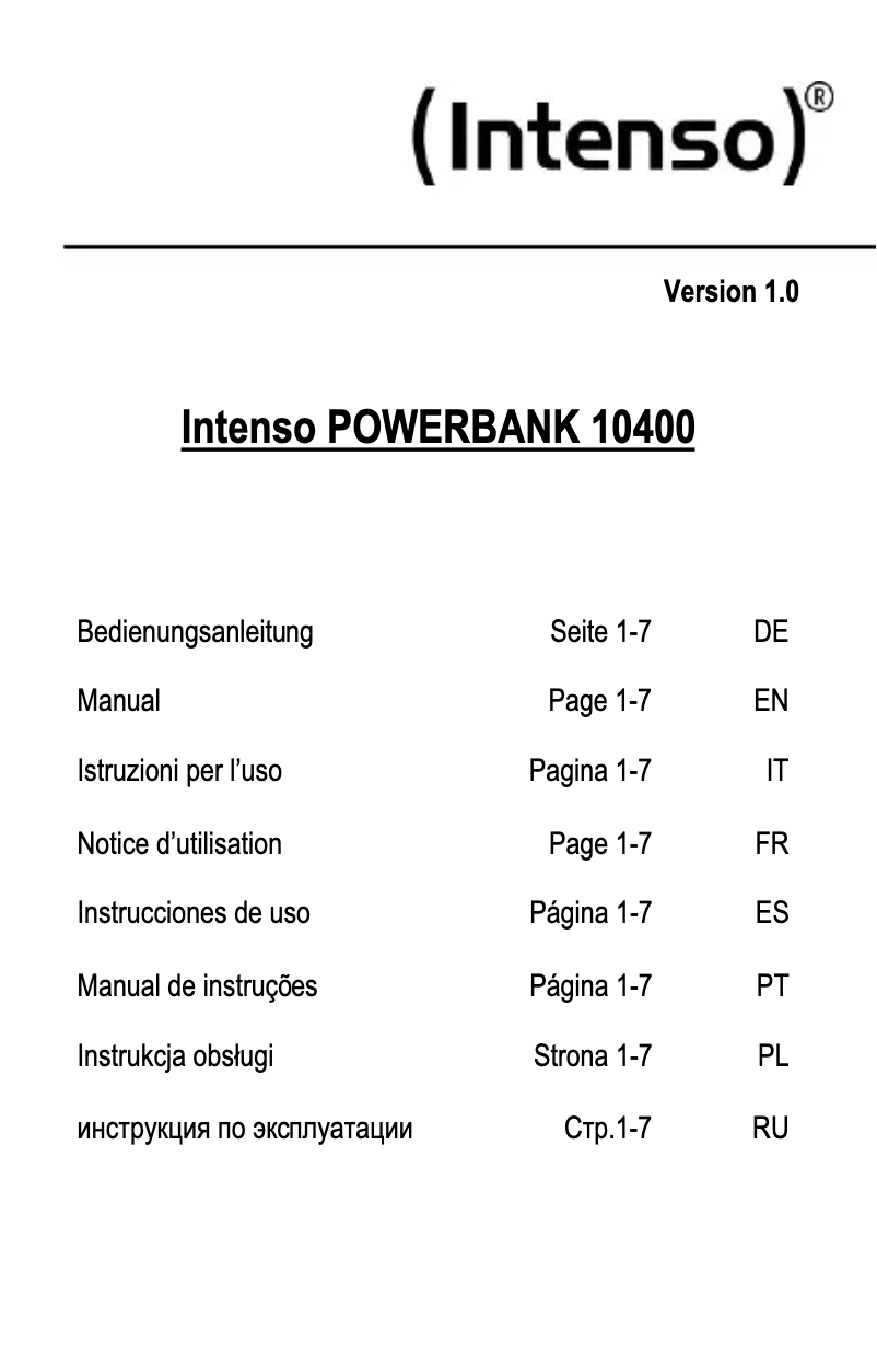Página 1 del manual Manual de usuario Intenso Powerbank 10400