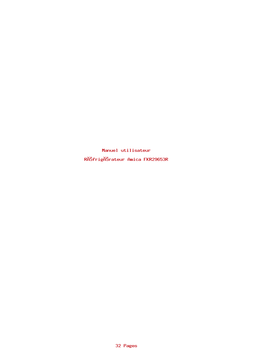Page 1 de la notice Manuel utilisateur Amica FKR29653R