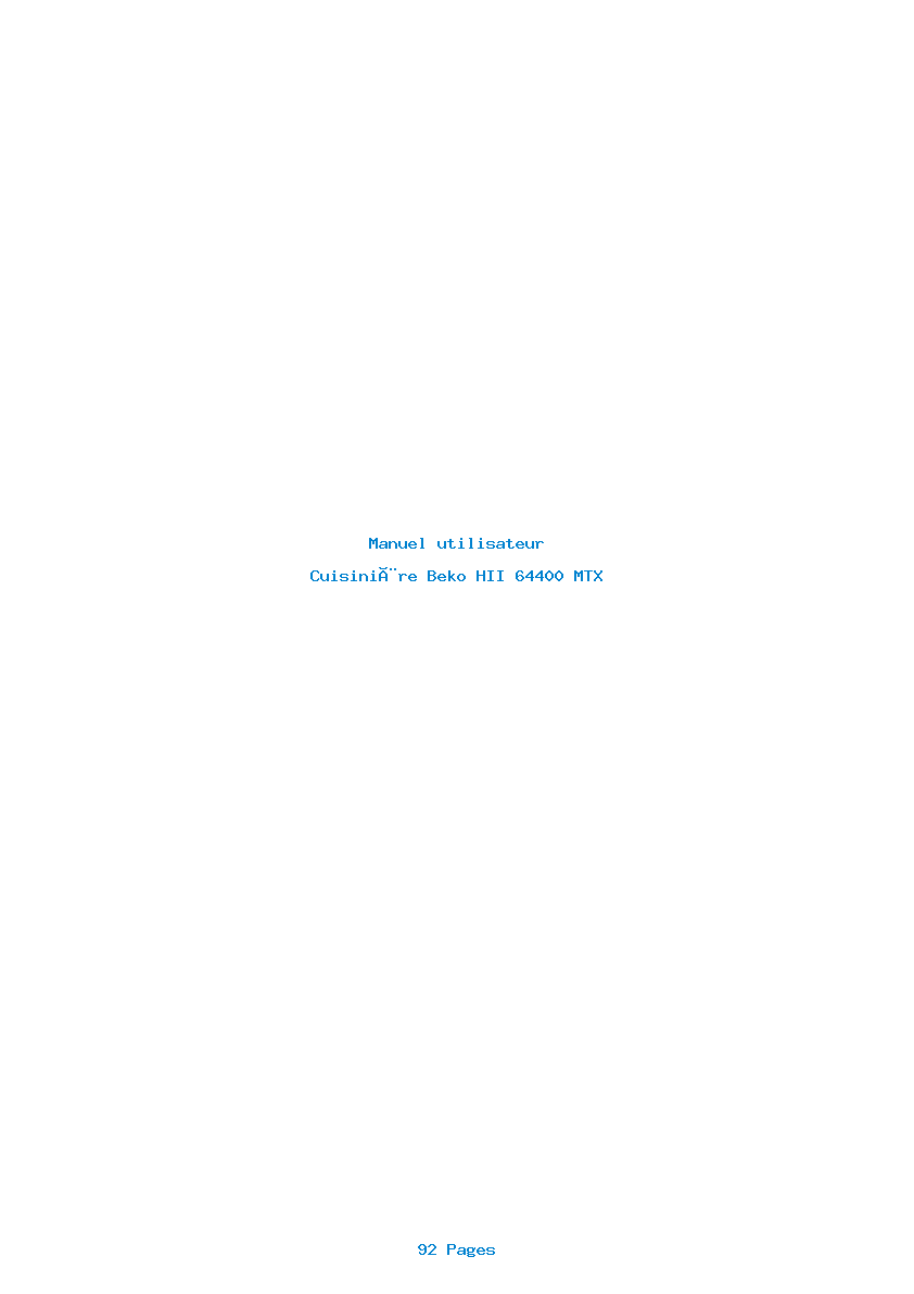 Page 1 de la notice Manuel utilisateur Beko HII 64400 MTX