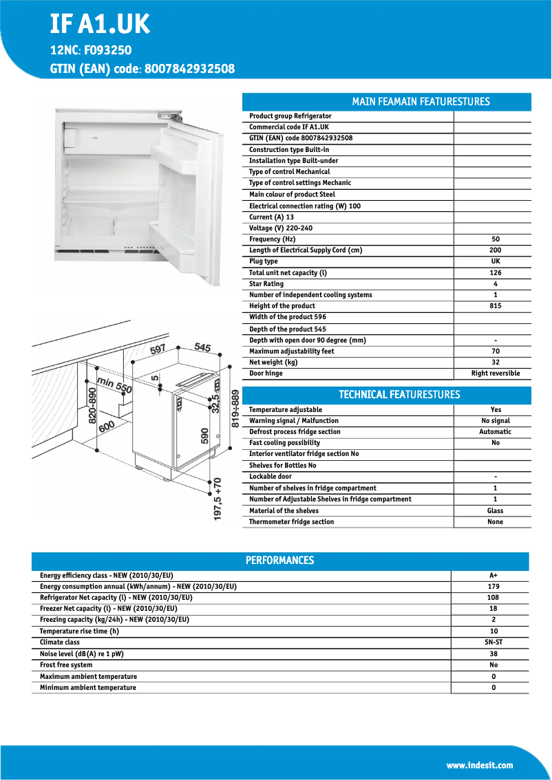 Page n°1 - Manuel d'utilisation et d'entretien Indesit IF A1.UK.1