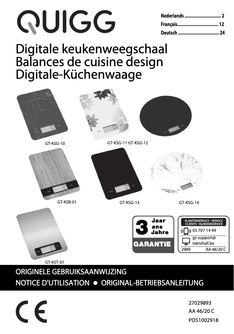 Page 1 of the manual User Manual Quigg GT-KSB-01