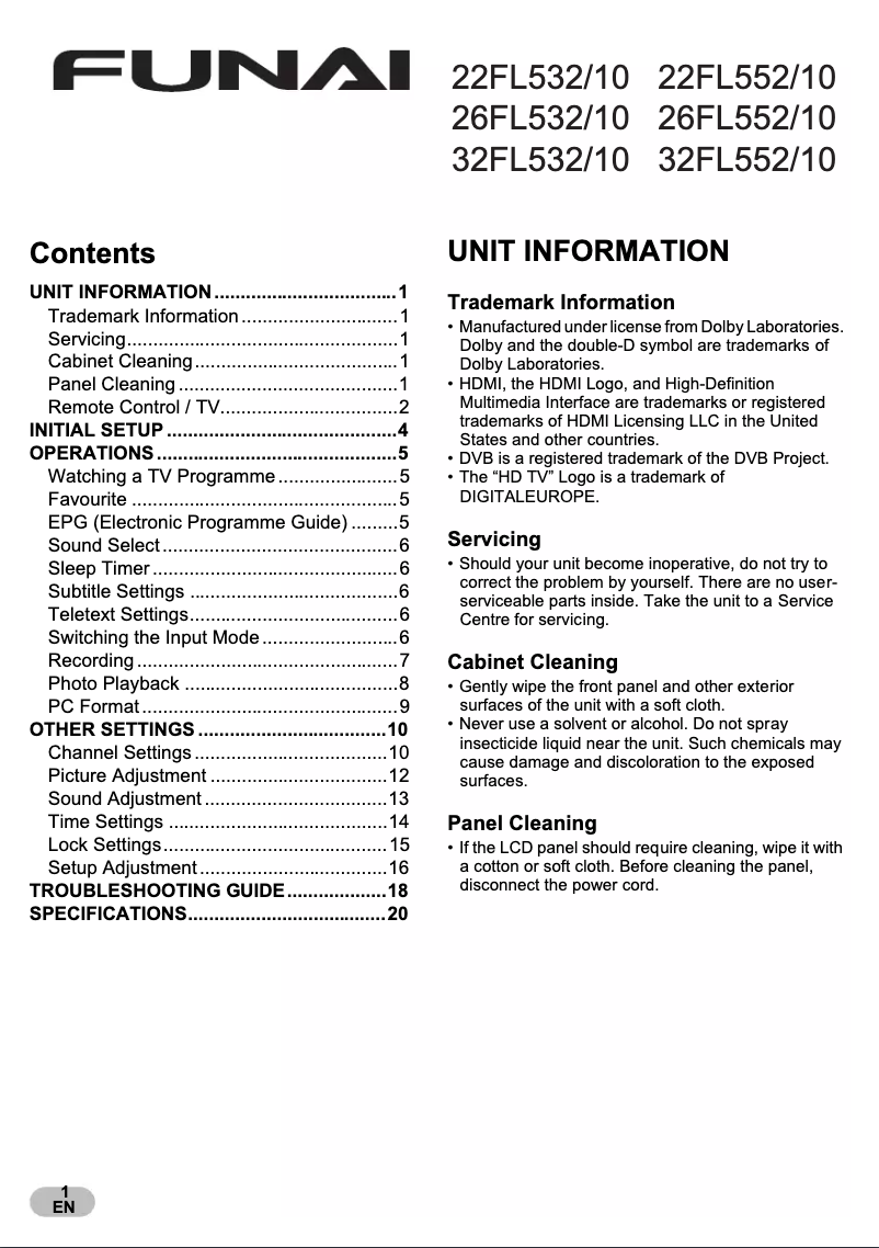 Página 1 del manual Manual de usuario Funai 32FL532