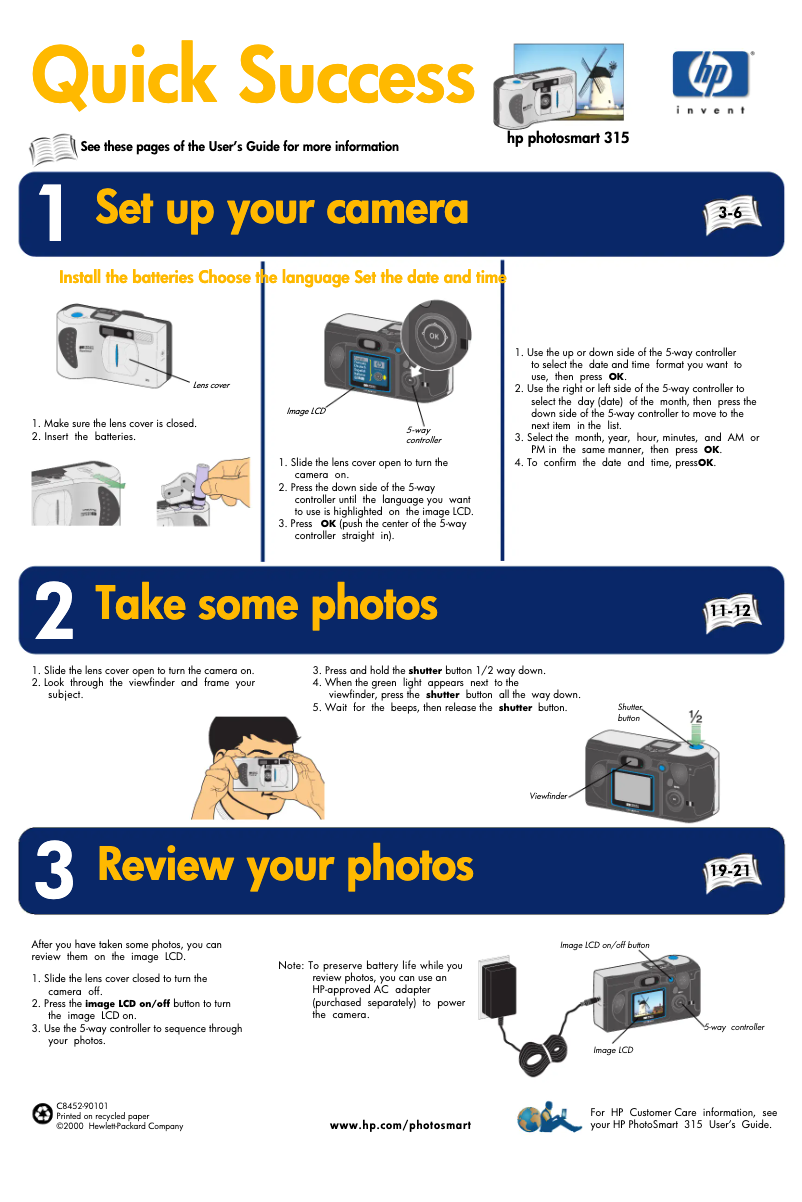 Page n°1 - Guide de démarrage rapide HP PhotoSmart 315