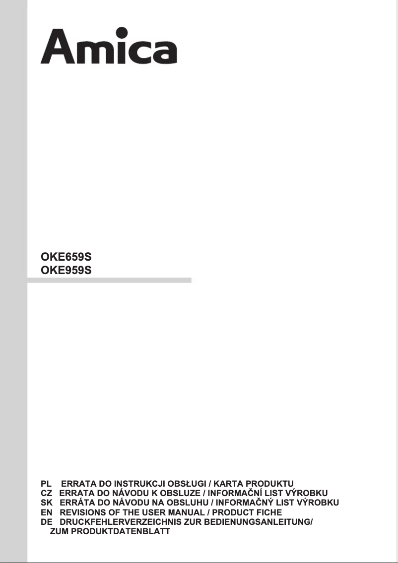 Page 1 de la notice Fiche technique Amica OKE959S