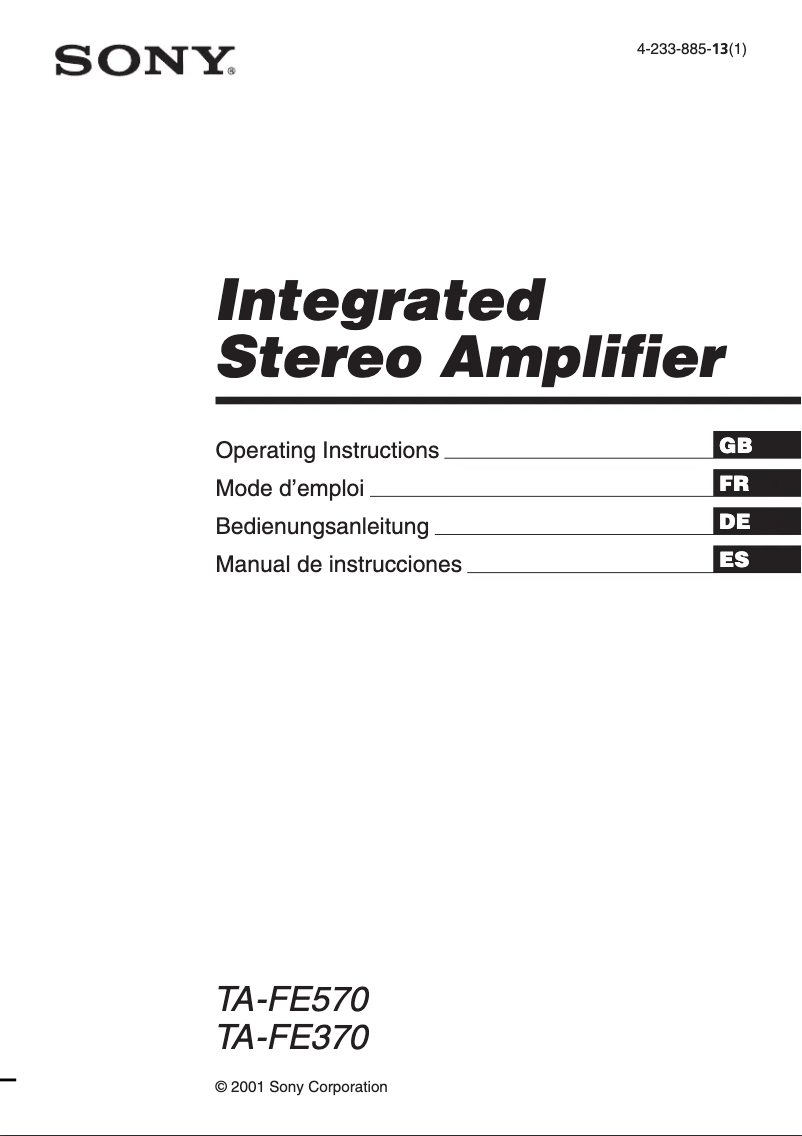 Page 1 de la notice Manuel utilisateur Sony TA-FE370