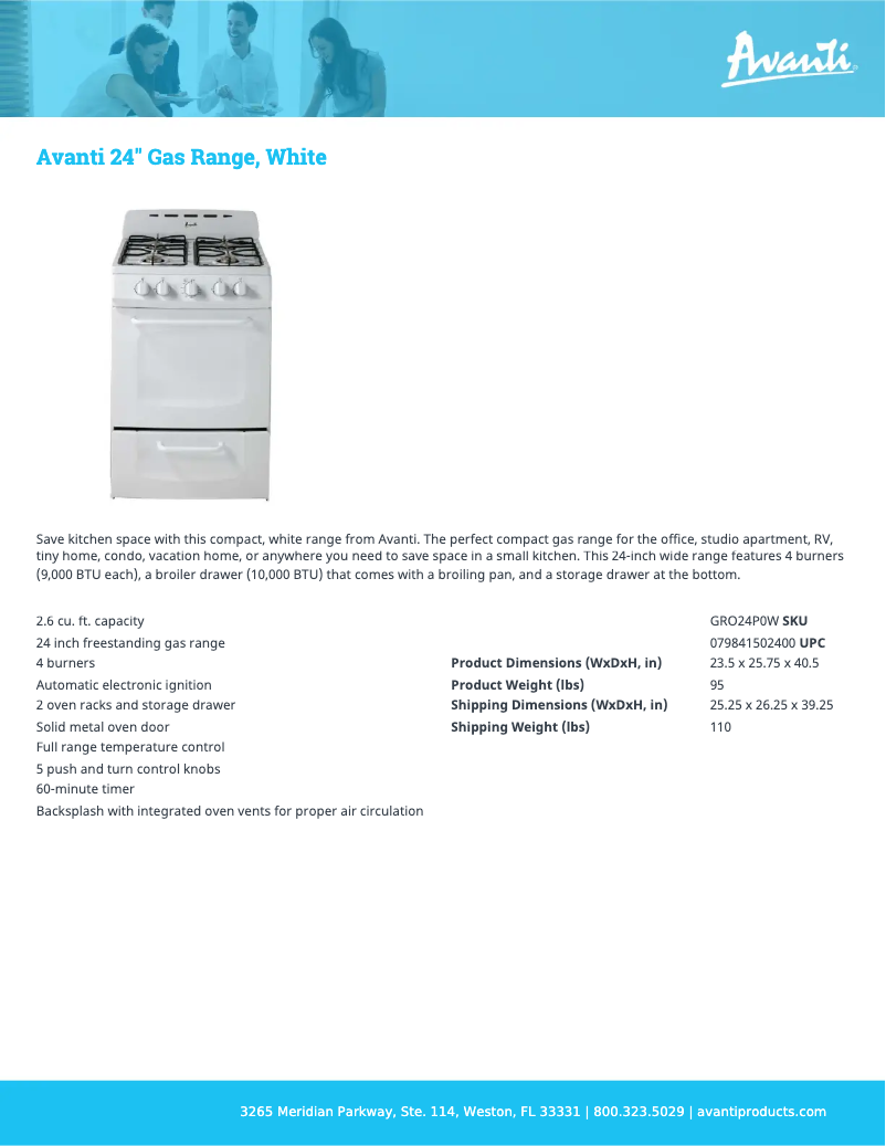 Page 1 de la notice Fiche technique Avanti GRO24P0W