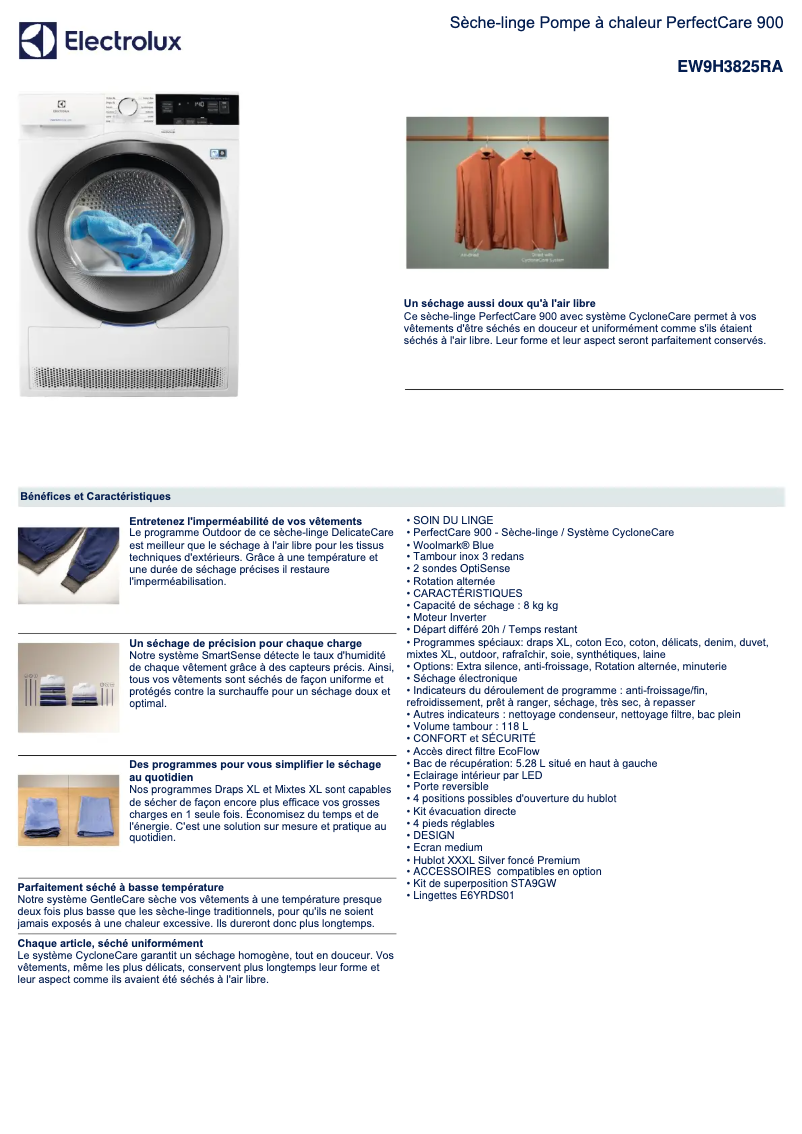 Página 1 del manual Ficha técnica Electrolux EW9H3825RA