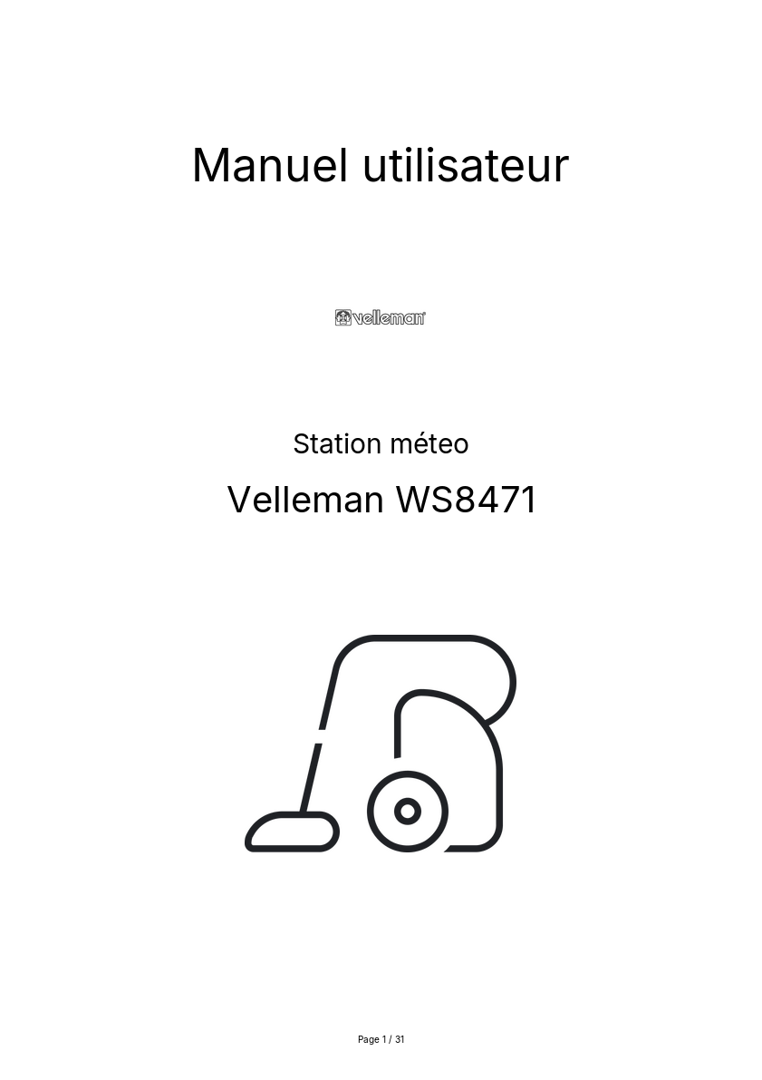 Page 1 de la notice Manuel utilisateur Velleman WS8471