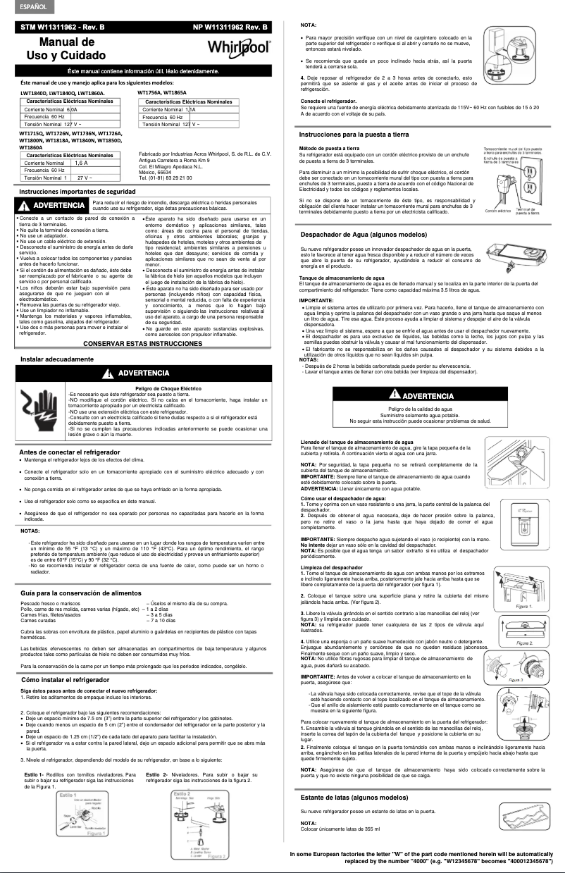 Página 1 del manual Manual de usuario Whirlpool WT1726A