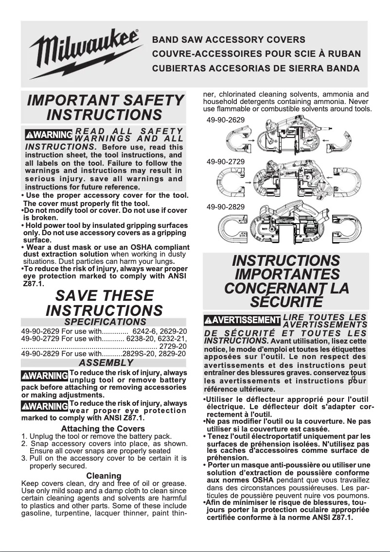 Page 1 de la notice Manuel utilisateur Milwaukee 49-90-2829