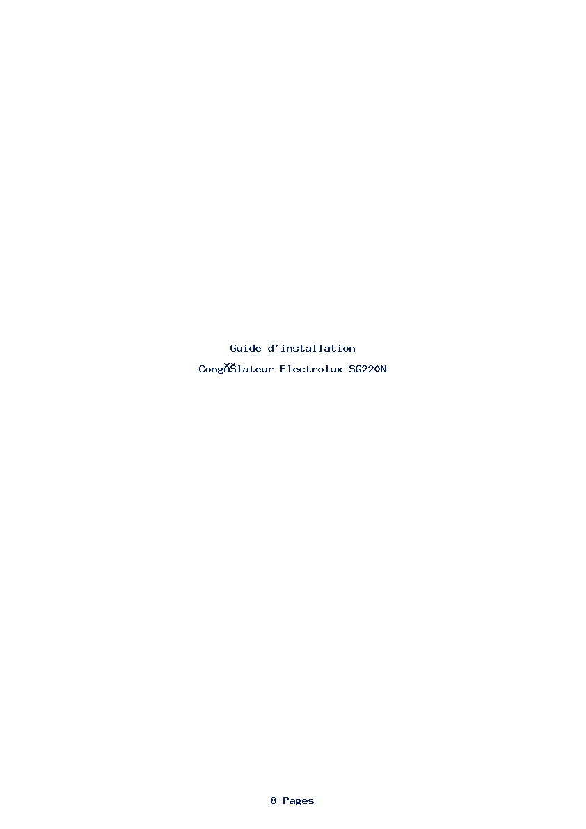 Page 1 de la notice Guide d'installation Electrolux SG220N